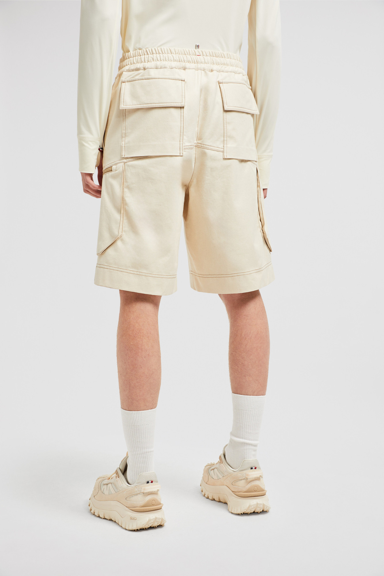 Moncler Cotton Drill Cargo Shorts Beige In Nude