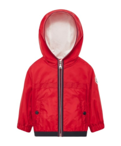 Moncler Logo Patch Hooded Jacket In Red