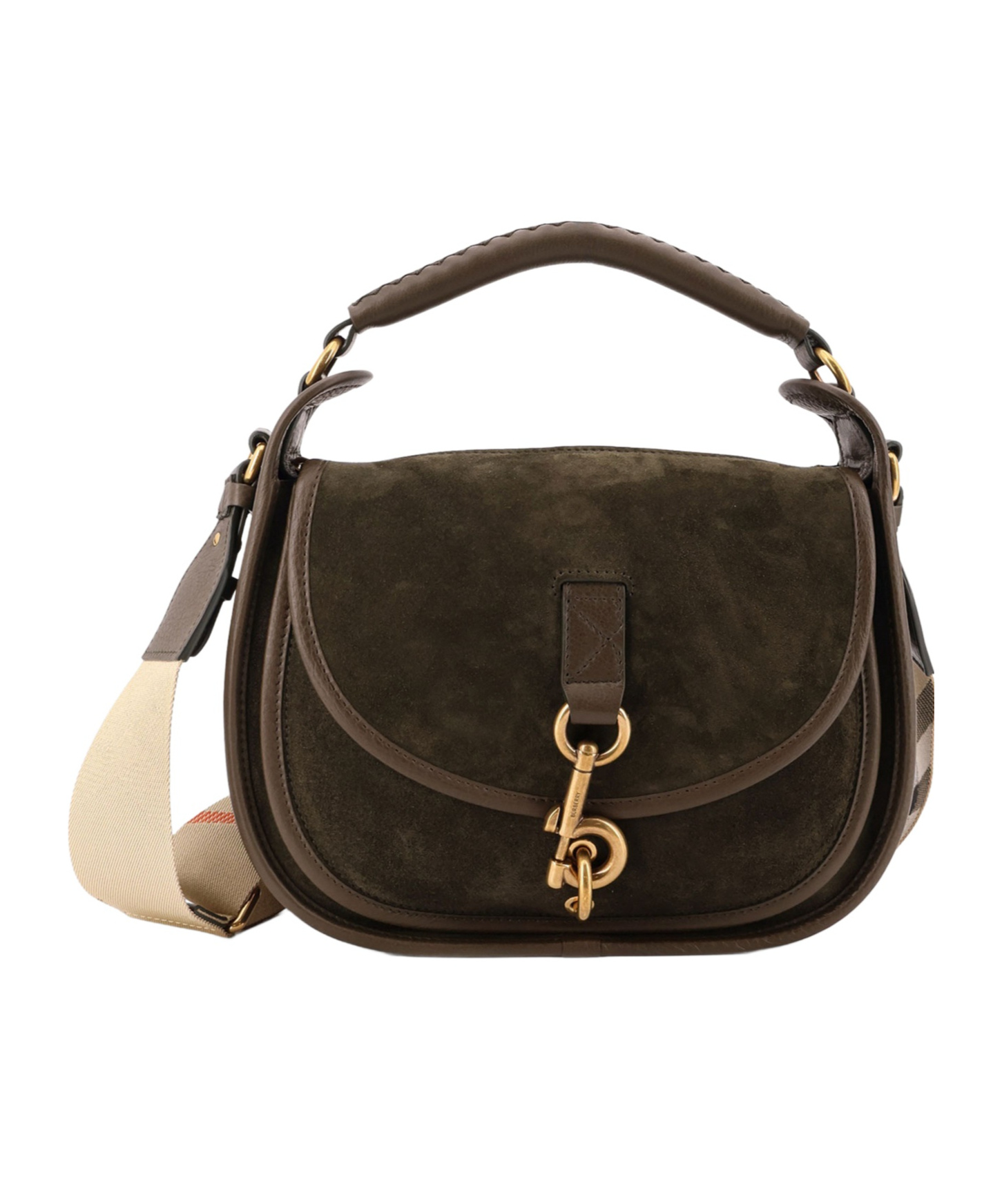 Burberry Clip Foldover-top Small Tote Bag In Brown