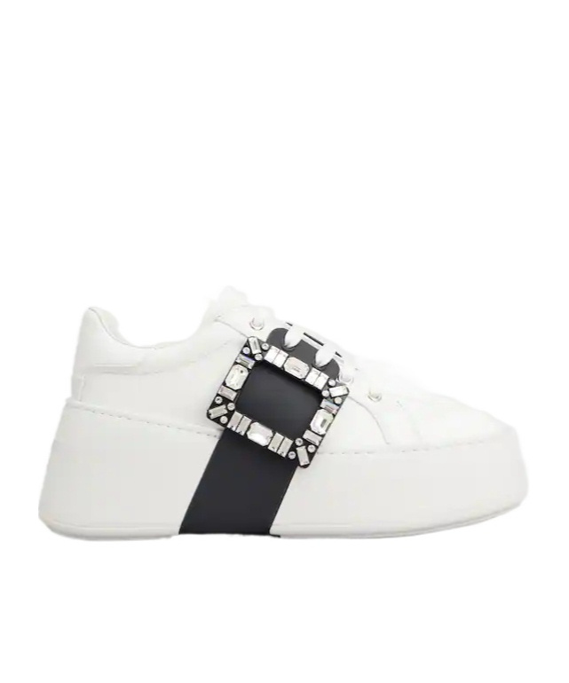 Roger Vivier Viv Skate High Strass Leather Sneakers In White