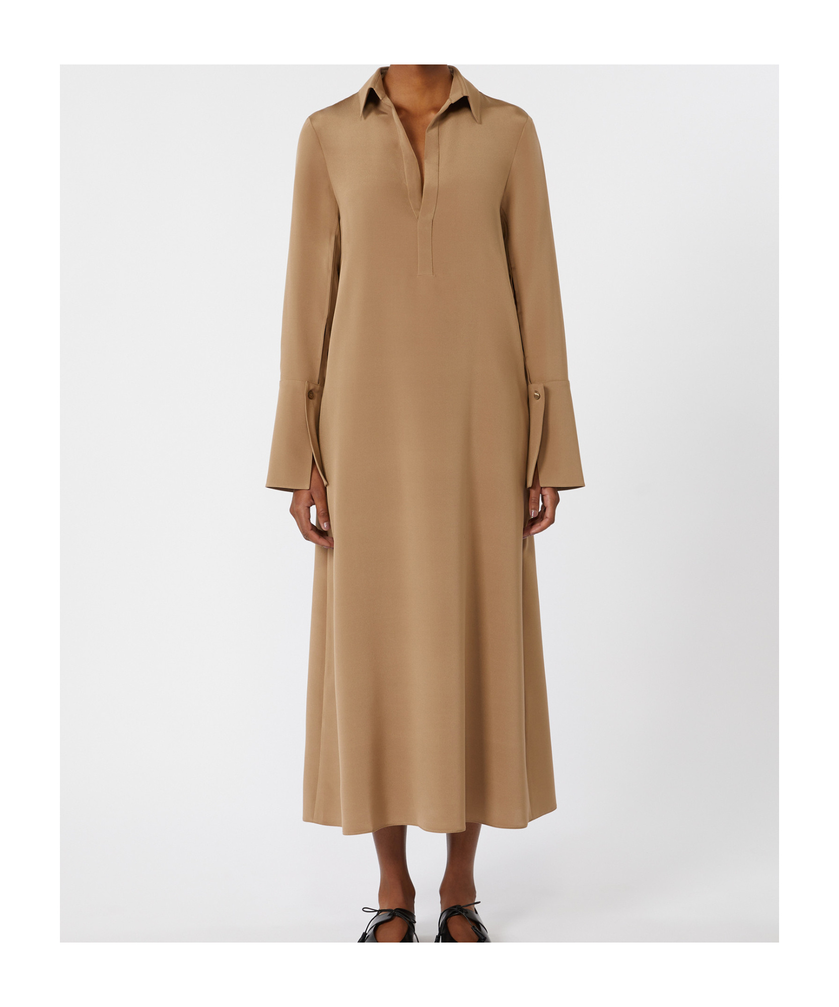 Max Mara Button-cuff Silk Dress In Brown