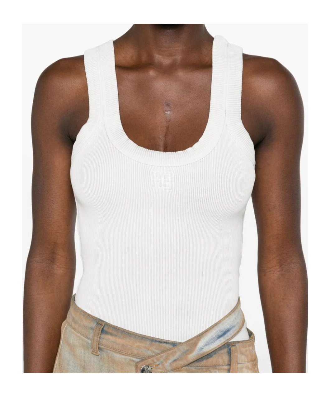 Alexander Wang T Alexander Wang Logo Embossed Fine Ribbed Tank Top In White