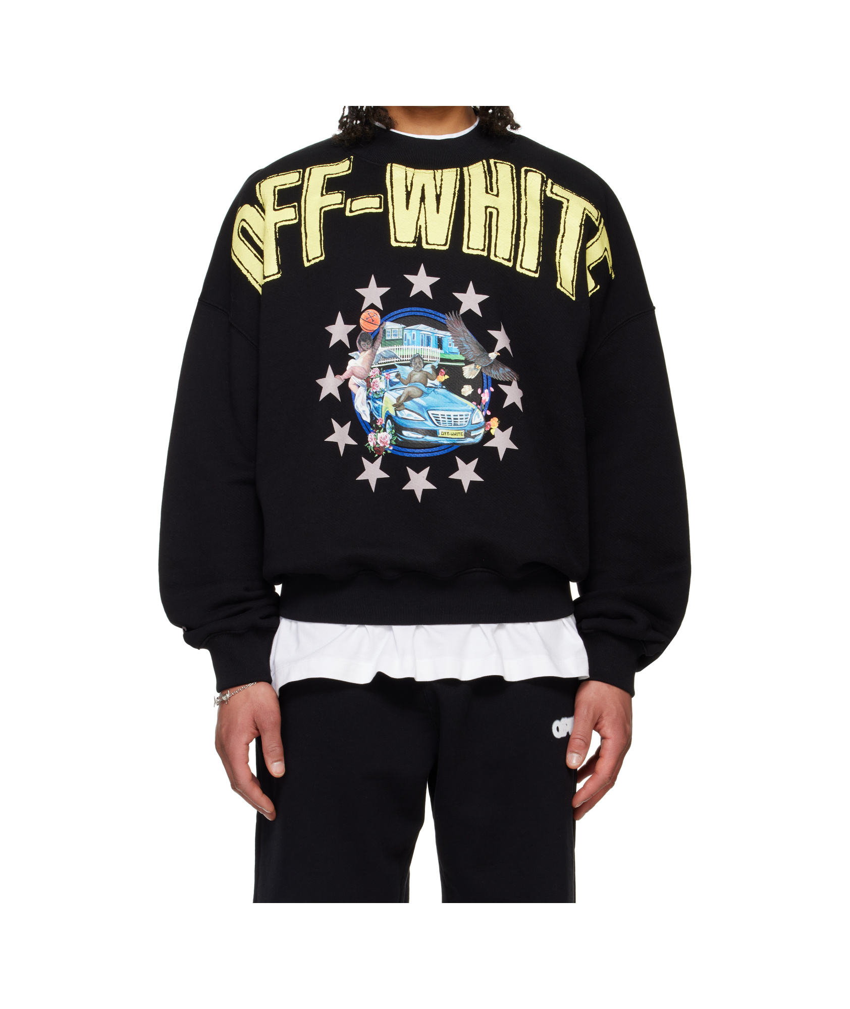 Off-white Mens Black Light Fresco Star-print Oversized Cotton-jersey Sweatshirt In Black