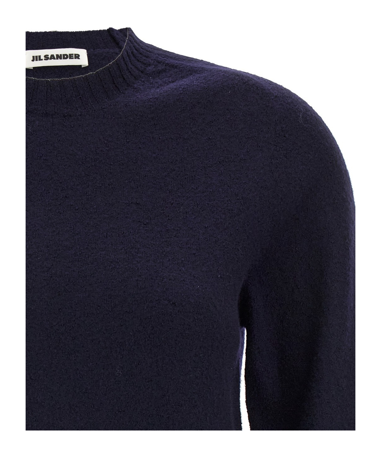 Jil Sander Crewneck Wool Sweater With Cuffed Sleeves In Black
