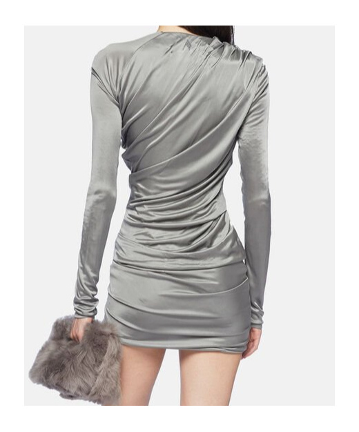 Attico Draped Satin Long Sleeved Mini Dress In Gray