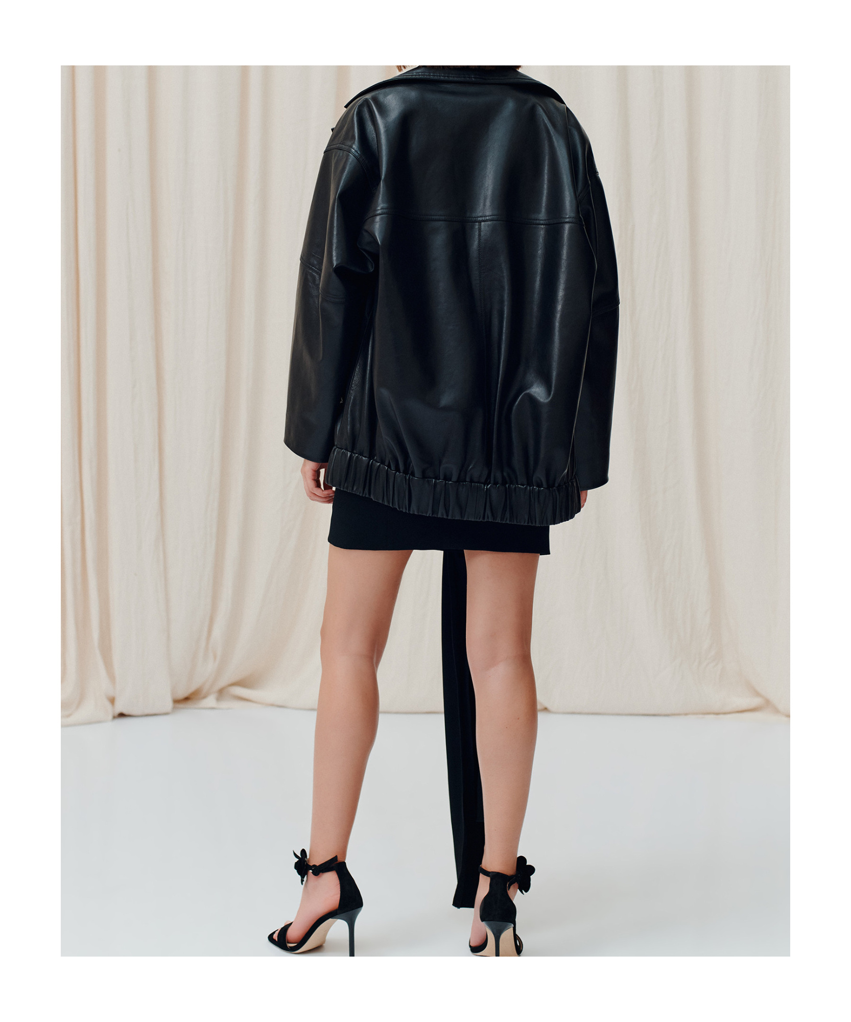 Shop Marella Bomber Leather Jacket In Black
