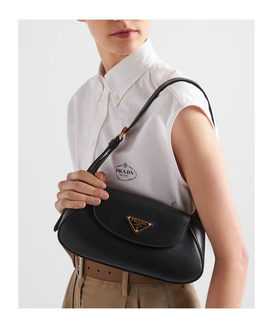 Prada Small Leather Shoulder Bag In Black