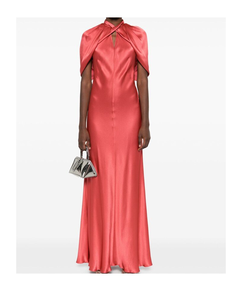 Alberta Ferretti Coral Satin Evening Dress With Cut-out Detail In Red