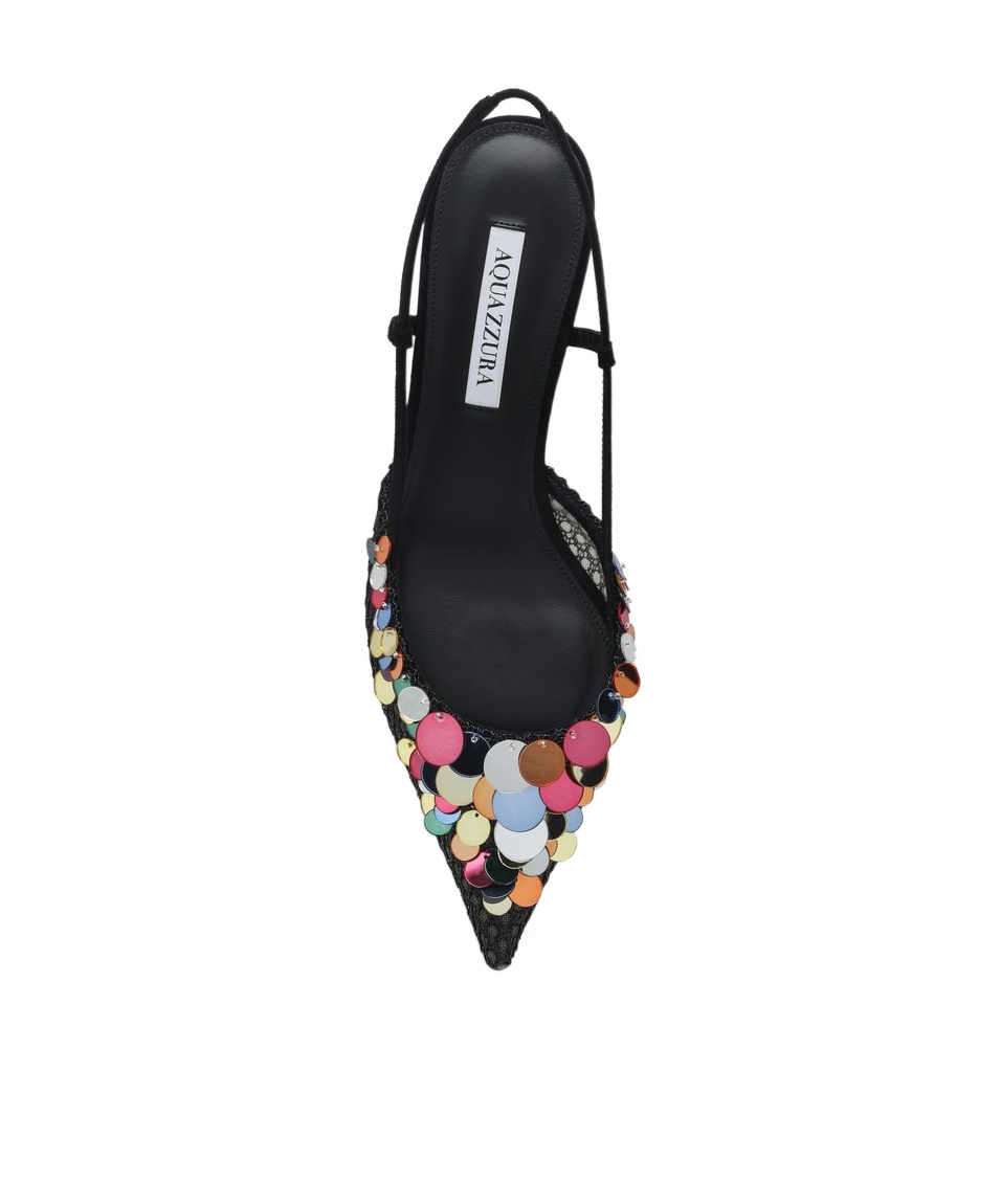 Aquazzura Can Can 105 Sequined Mesh And Suede Slingback Pumps In Black