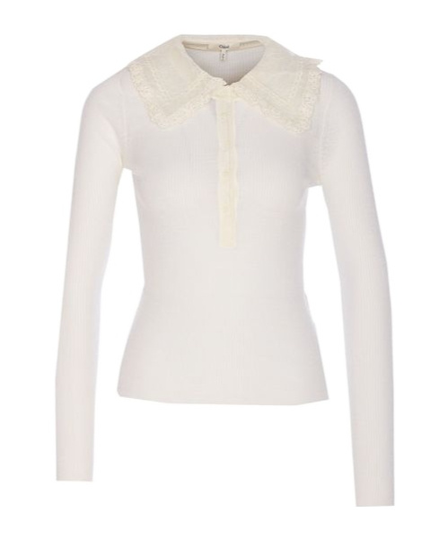Chloé Knitwear With Lace Collar Detail In White