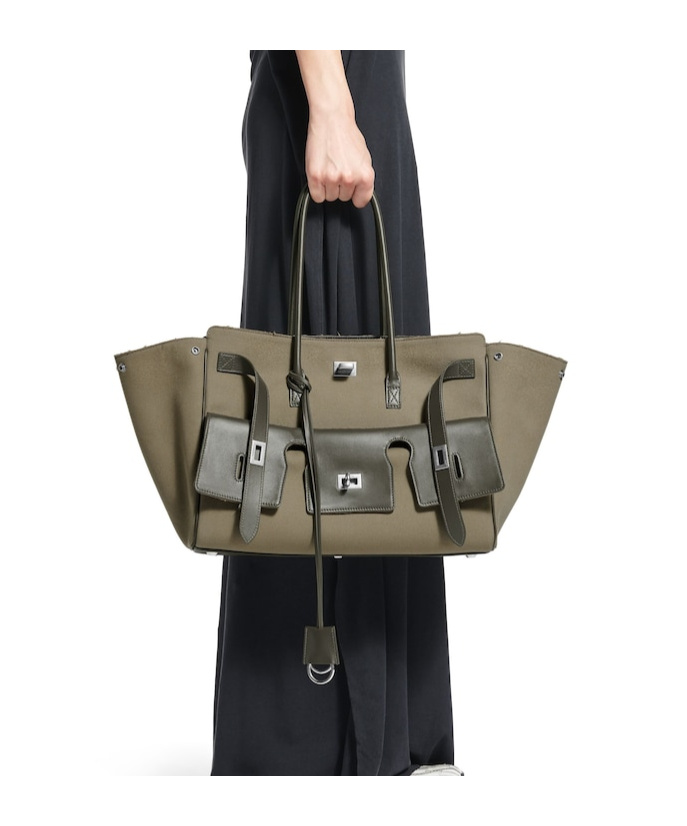 Balenciaga Carry All Bel Air Media Bag In Khaki Canvas Women In Khaki