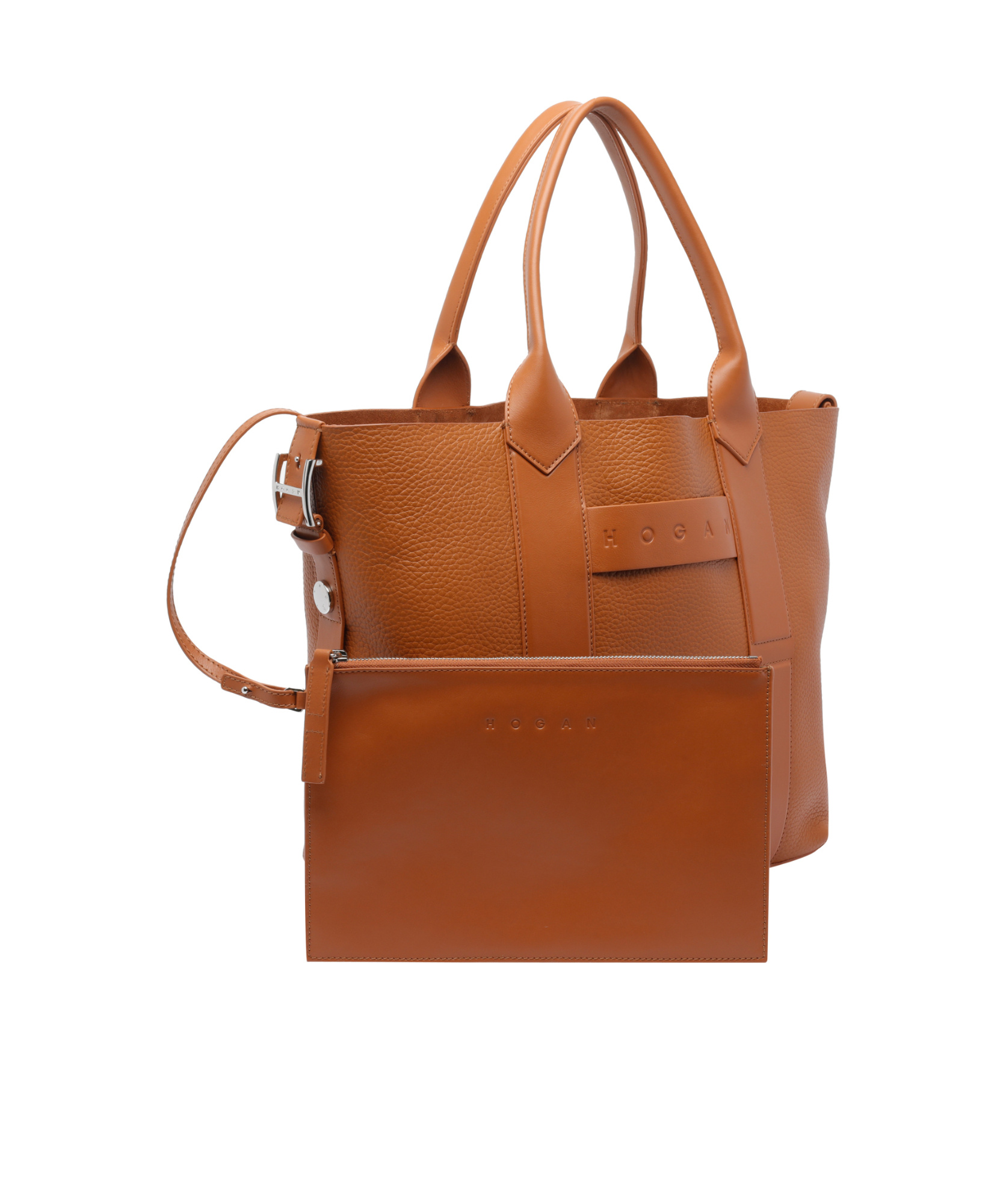 Hogan Leather Tote Bag With Detachable Strap In Brown