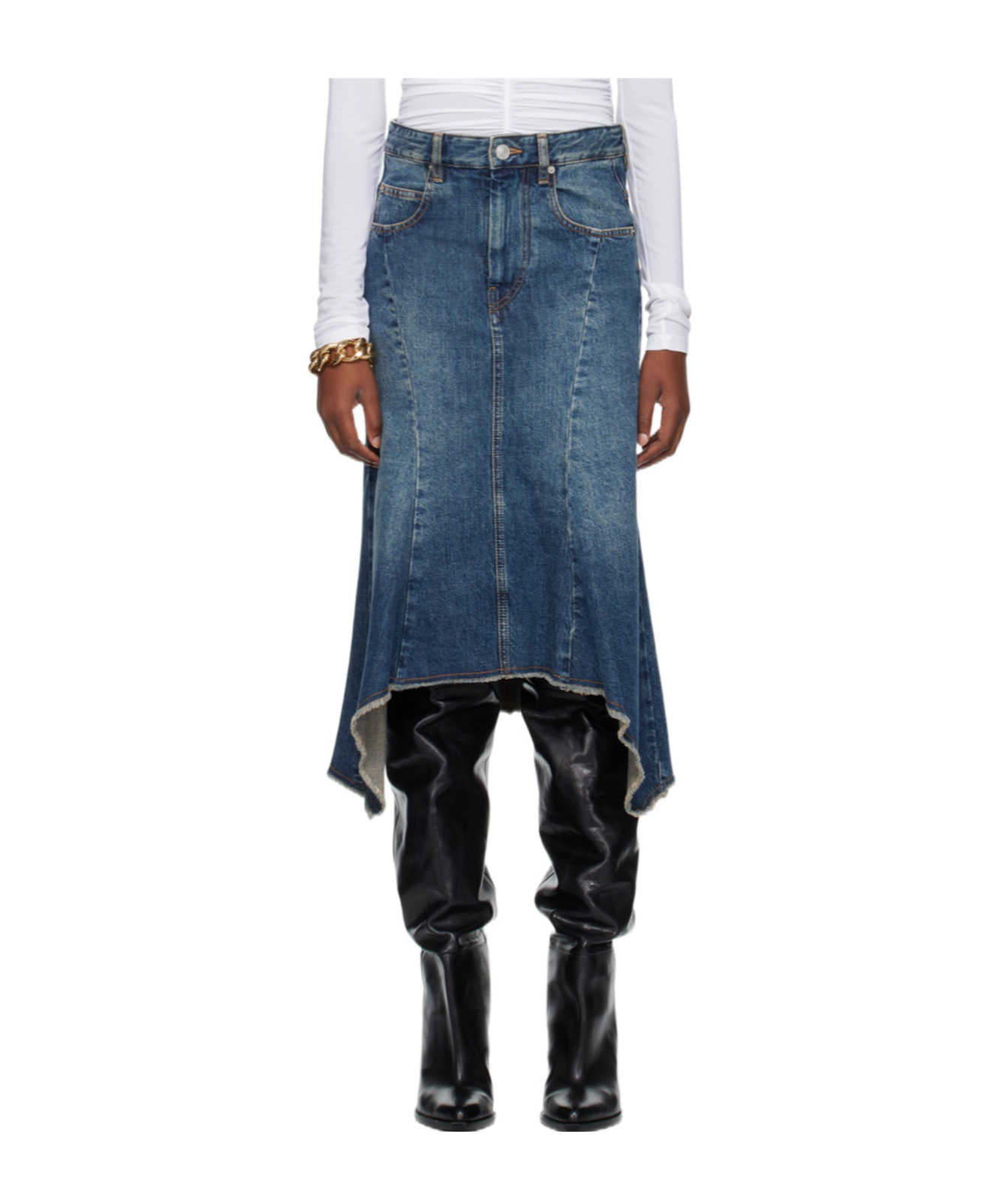 Shop Isabel Marant Nyda Belt Ring Denim Skirt In Blue