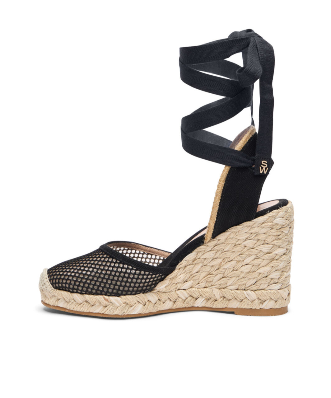 Stuart Weitzman Lace-up Mesh Wedge Sandals