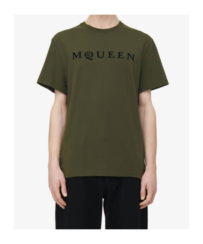 Alexander Mcqueen Pure Cotton T-shirt With Mcqueen Logo Detail In Green