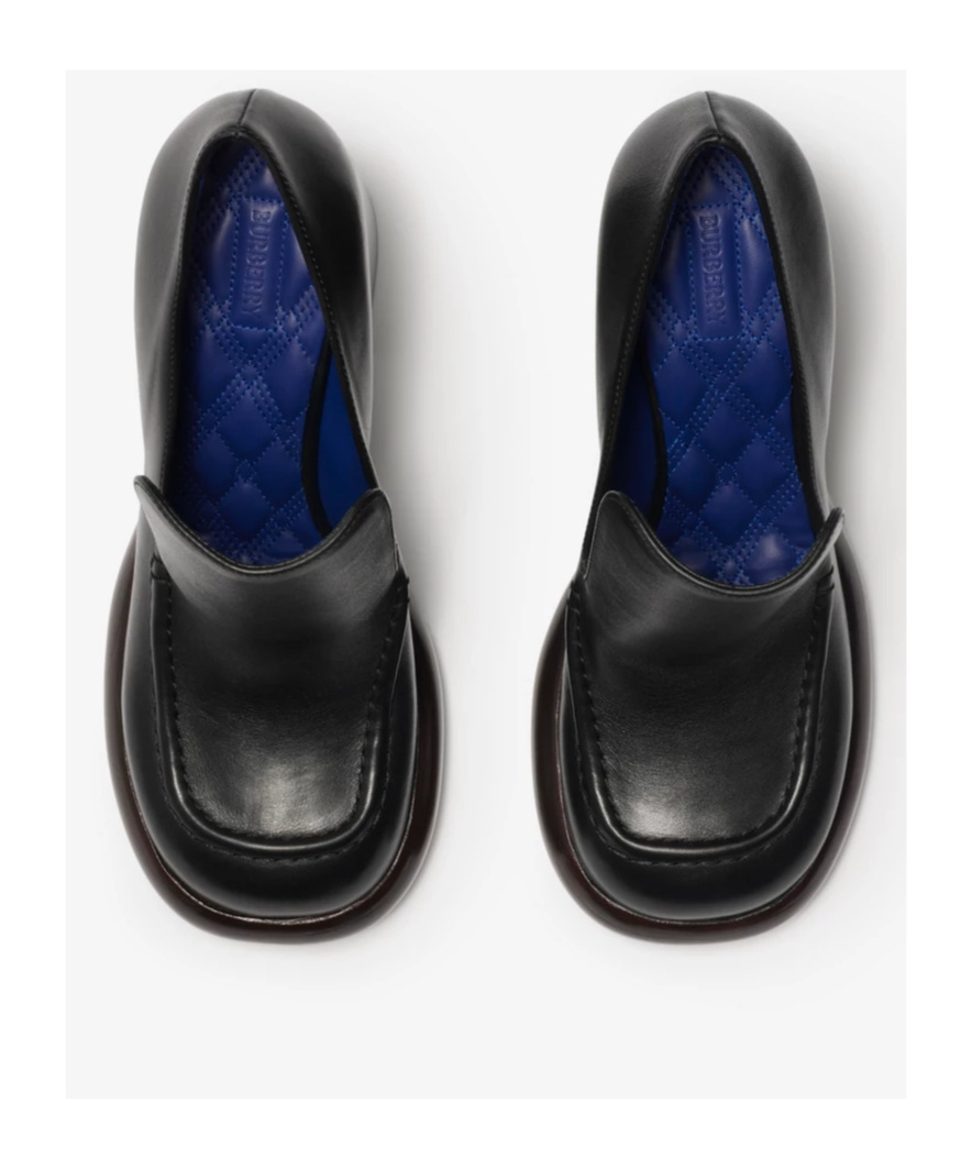 Burberry Leather Wedge Heeled Loafers In Black