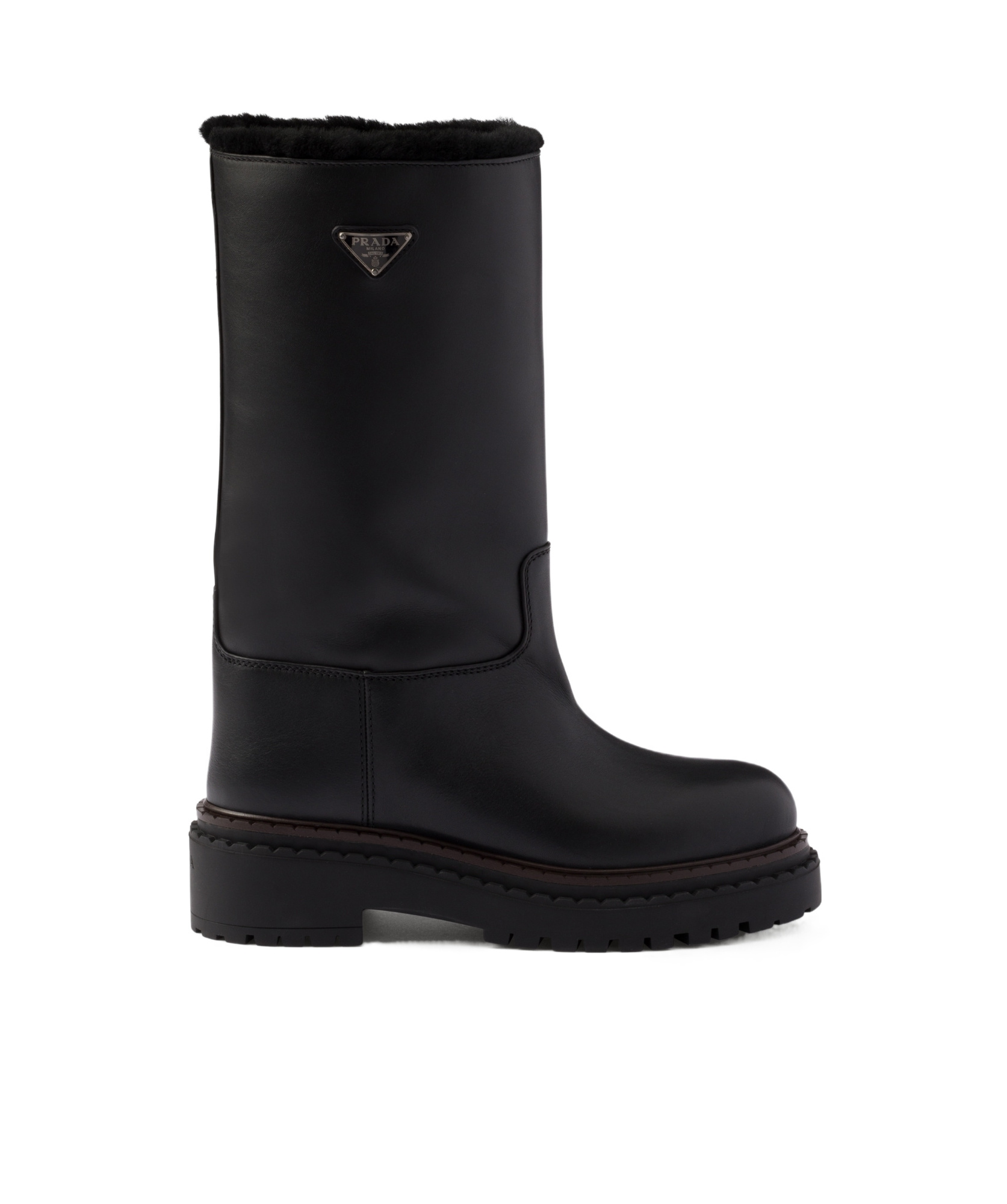 Shop Prada Leather And Shearling Boots In Black