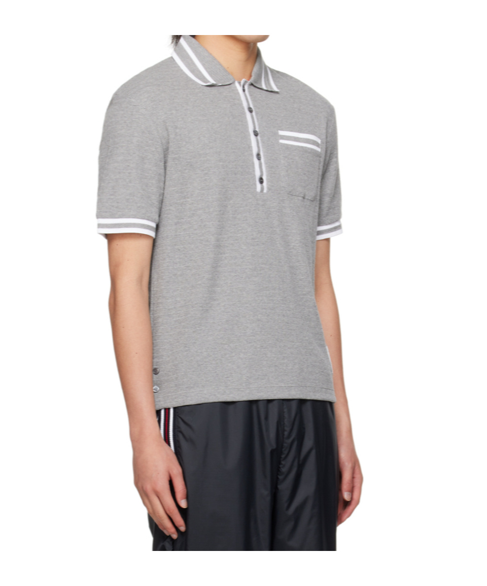 Thom Browne Stripe-trim Cotton Polo Shirt - Men's - Polyamide/cotton/polyurethane In Gray