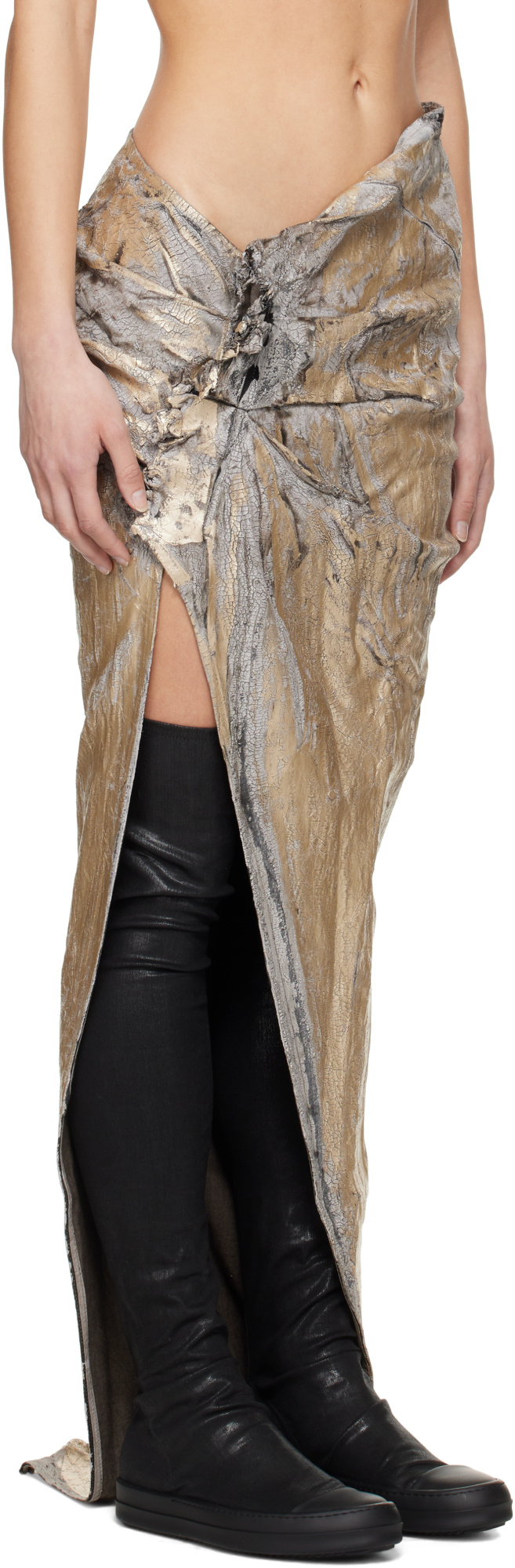 Rick Owens Drkshdw Gold Hollywood Soft Edfu Long Denim Maxi Skirt In Gray