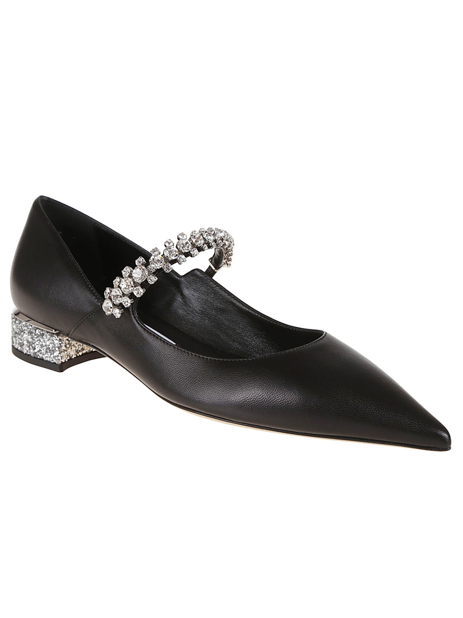 Jimmy Choo Nappa Leather Bing Ballerinas With Embellished Strap In Black