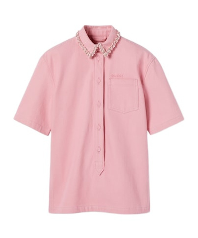 Gucci Denim Shirt With Embroidery In Pink