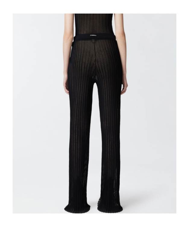 Pinko Lightweight Semi-transparent Ribbed Trousers In Black