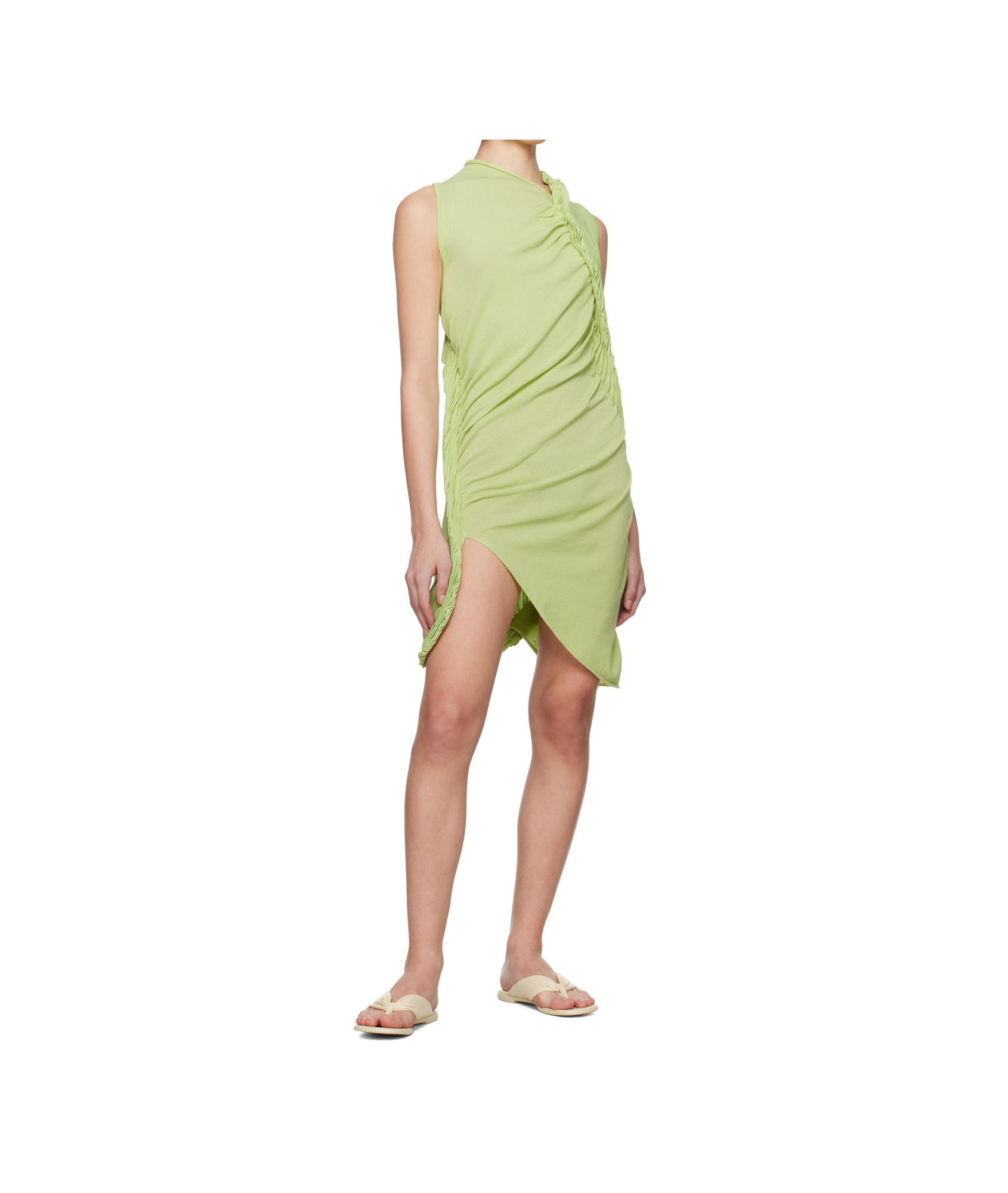 Issey Miyake Green Beanstalk Minidress In Green