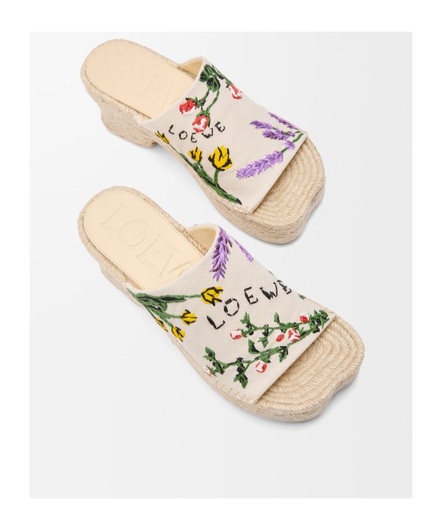 Loewe Embroidered Canvas Petal Platform Sandals