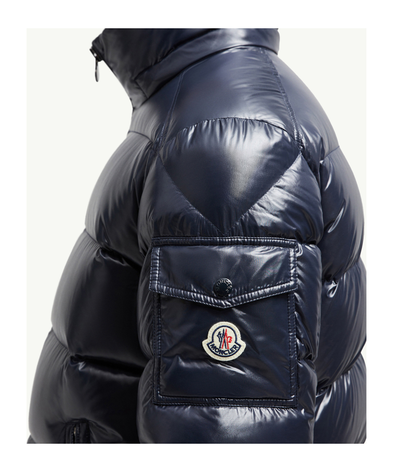 Moncler Mens Navy Maya Logo-patch Padded Shell-down Jacket In Black