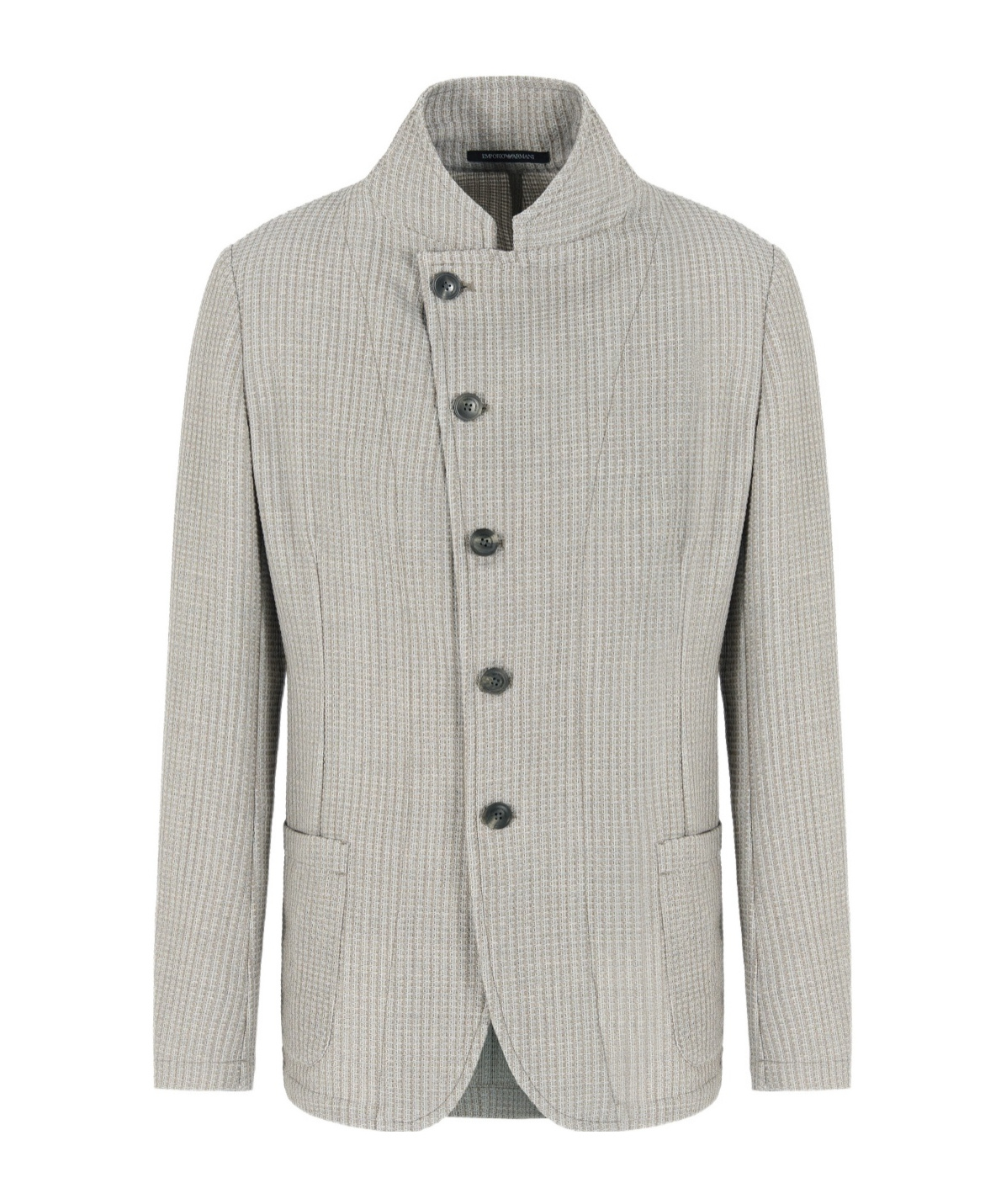 Emporio Armani Mens Beige Scuro Melange Chunky-knit Asymmetric Wool-blend Blazer In Gray