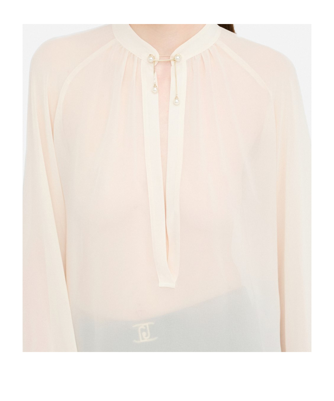 Liu •jo Bow Collar Button Charm Keyhole Pleated Sheer In White
