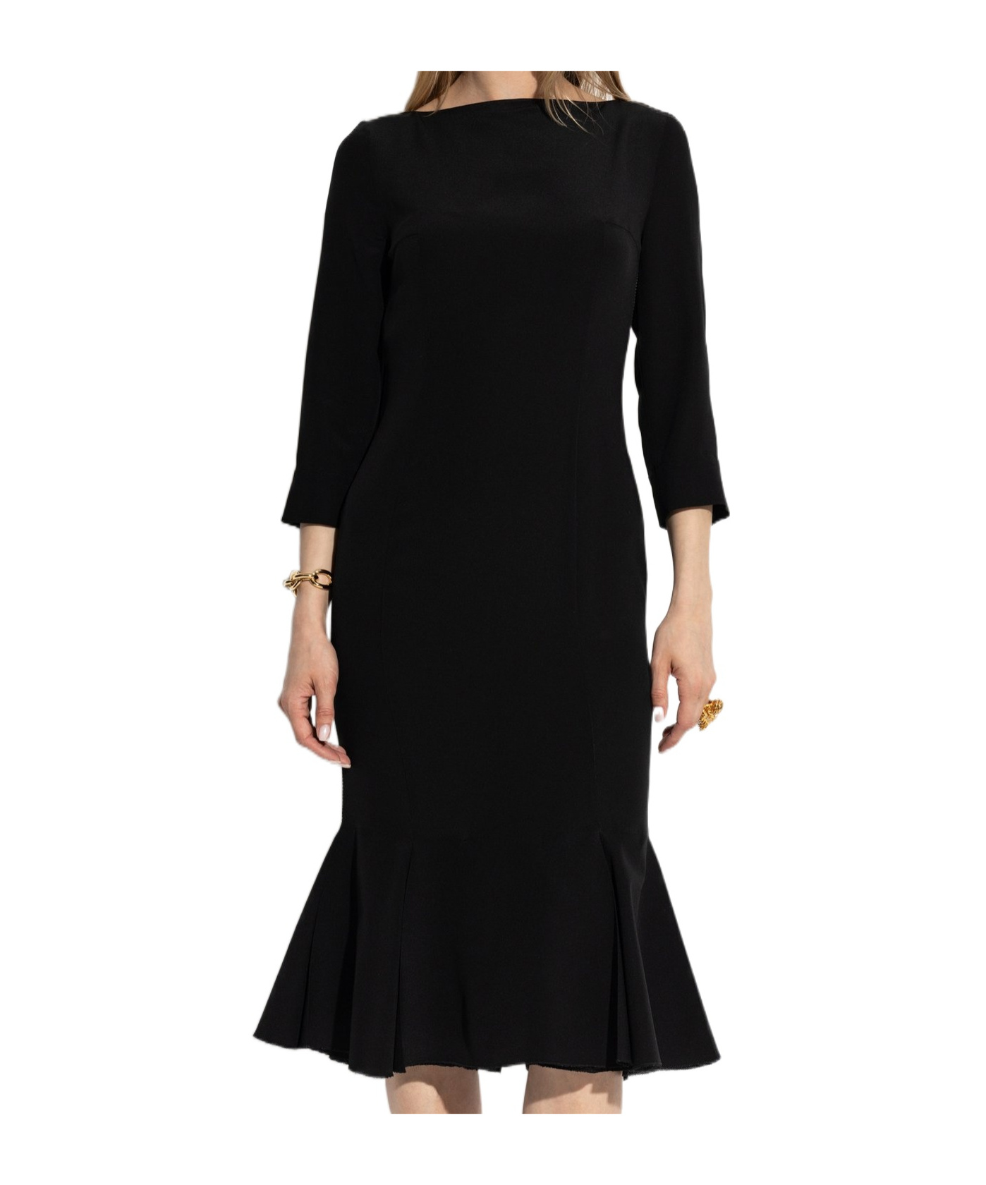 Marni Fluted-hem Midi Dress In Black