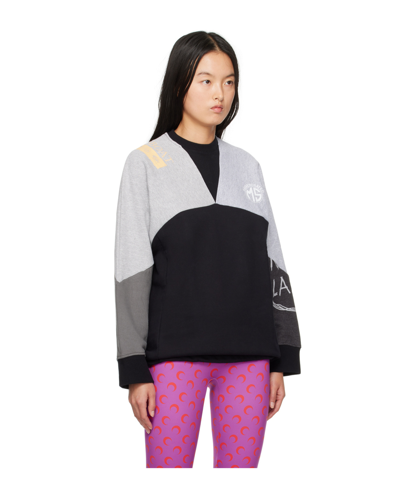 Marine Serre Splicing Design Round-neck Sweater In Black