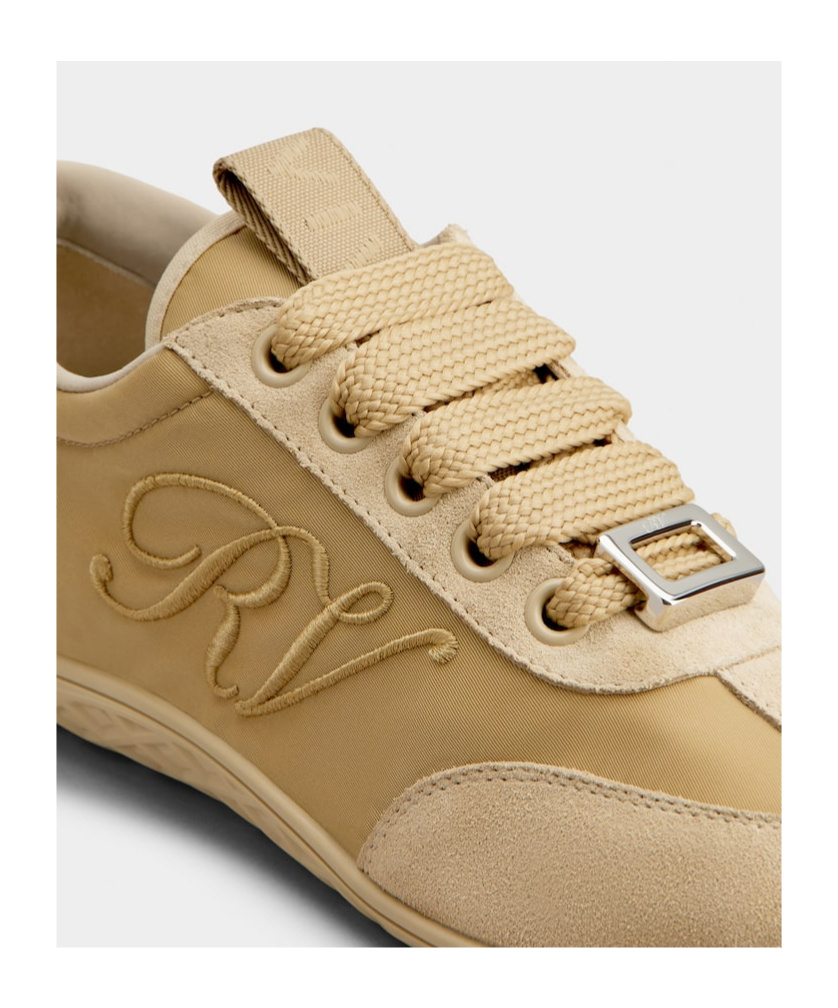 Roger Vivier Viv Low Leather-trimmed Satin Sneakers In Neutral
