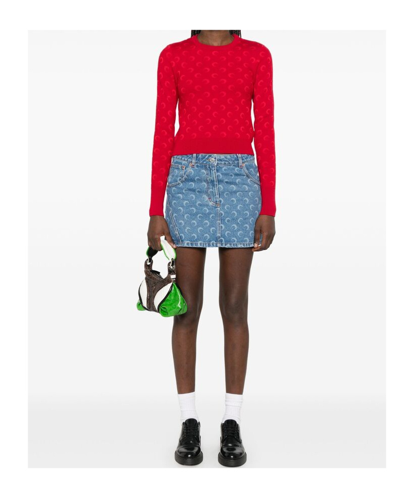Marine Serre Moon Jacquard Knit Fitted Sweater In Red