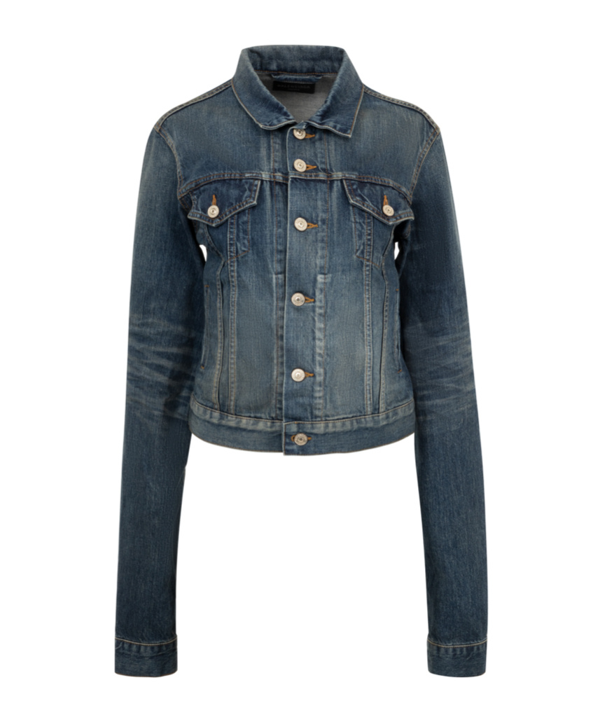 Balenciaga Long-sleeved Denim Coat In Black