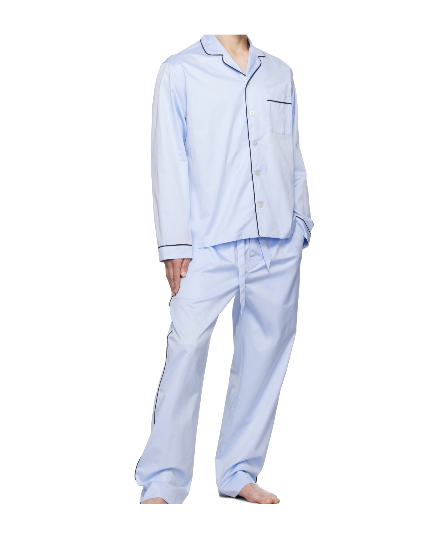 Tekla Blue Sateen Long-sleeved Pyjama Shirt In Blue