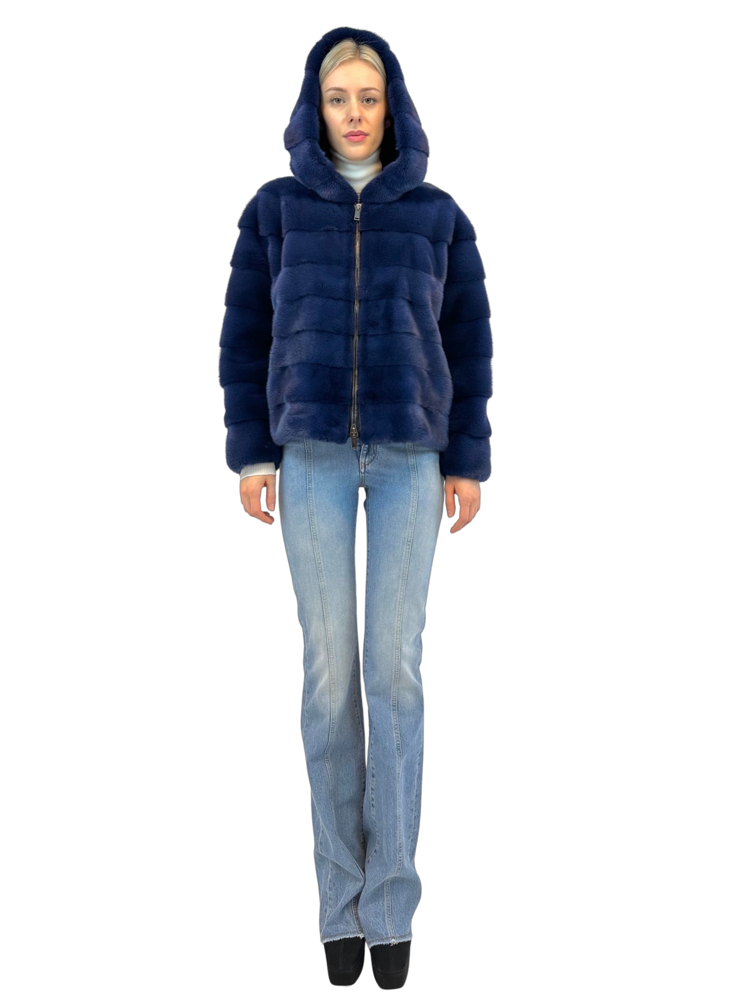 Liska Hooded Fur In Blue