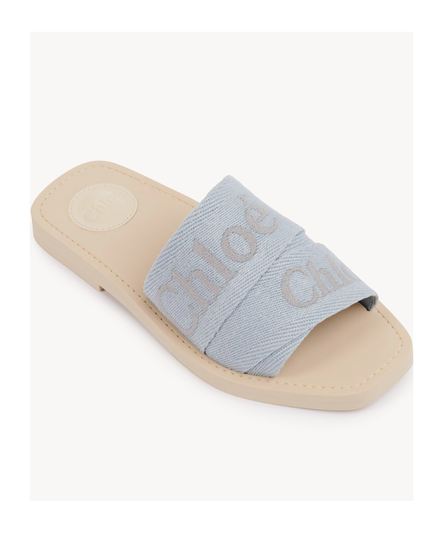 Chloé Womens Chloe Woody Logo-embroidered Linen Mules In Nude
