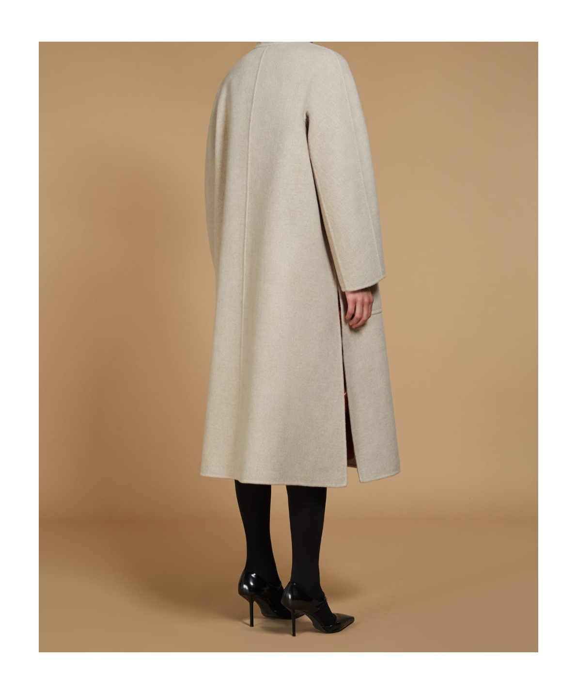 Max Mara Horn Shaped Double Layer Cashmere Coat In Nude