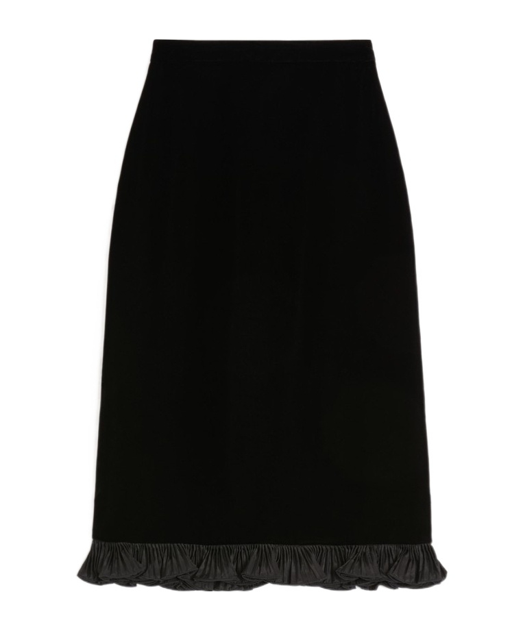 Valentino Velvet Ruffled Pencil Skirt In Black