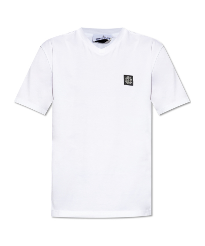 Stone Island Short-sleeved T-shirt With Compass Logo Patch In White