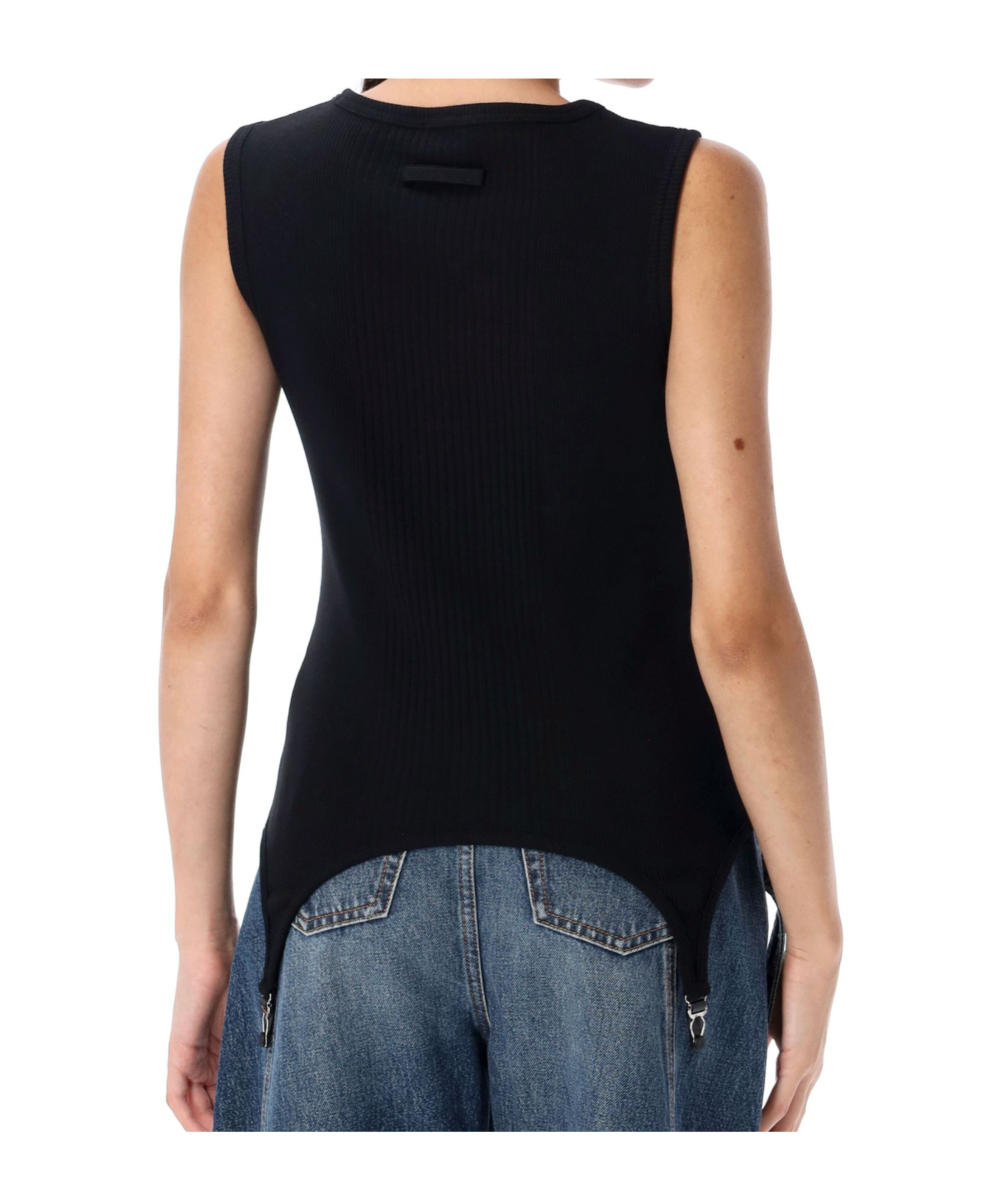 Jean Paul Gaultier Cotton Ribbed Tank Top With Lingerie Garter Clothing In Black