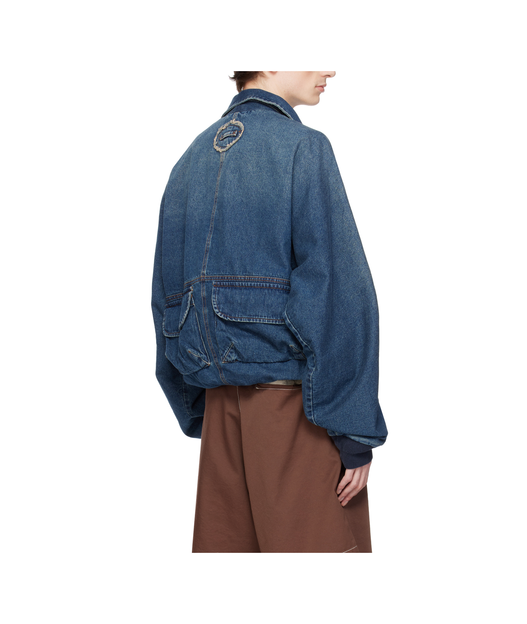 Edward Cuming Blue Bottom Heavy Denim Bomber Jacket In Blue