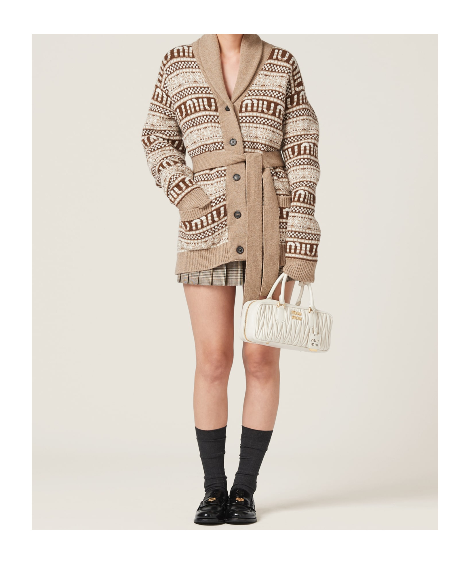 Miu Miu Intarsia-knit Logo Virgin Wool Cardigan In Multicolor