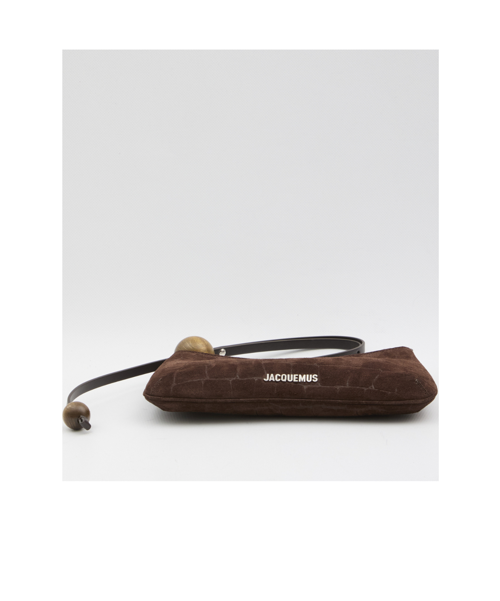 Jacquemus Le Bisou Perle Embellished Leather-trimmed Croc-effect Suede Shoulder Bag In Brown