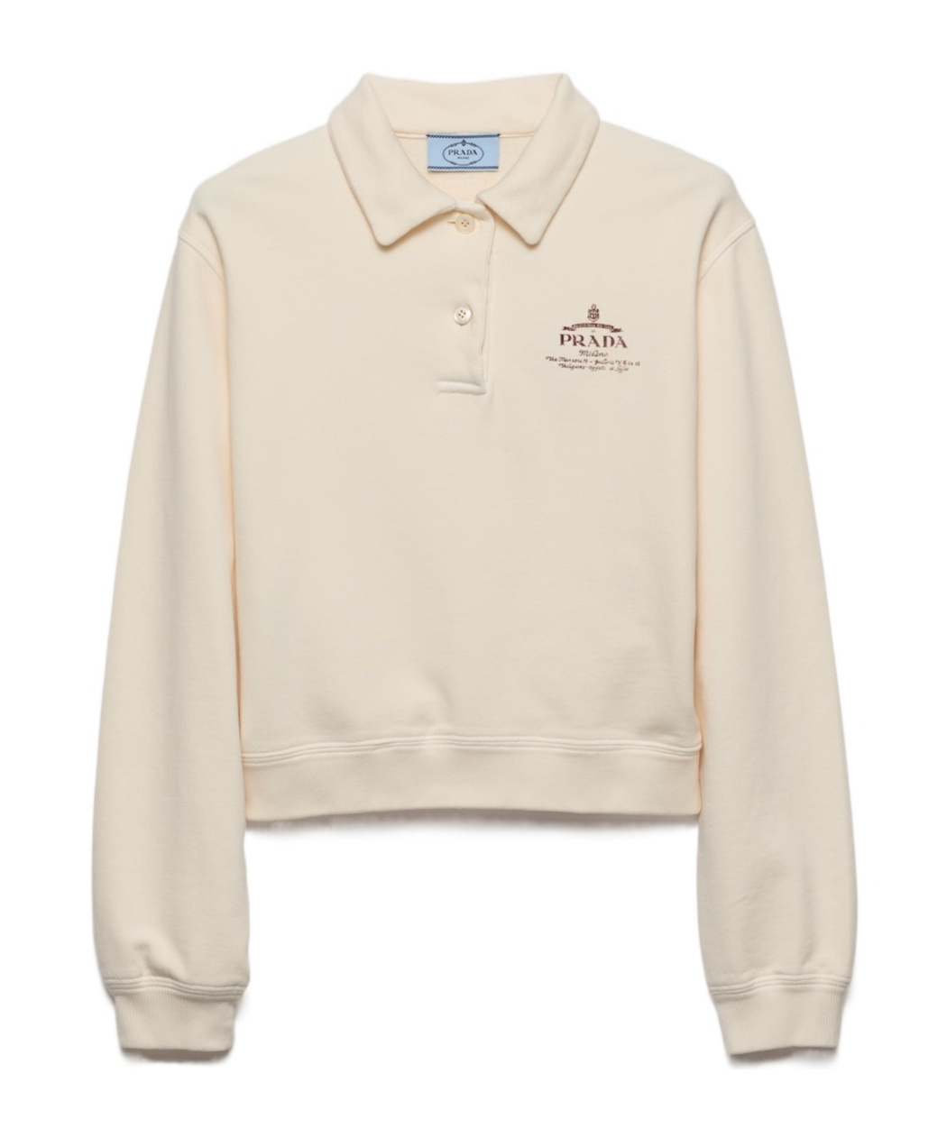 Prada Logo-embroidered Long-sleeved Polo Shirt In White
