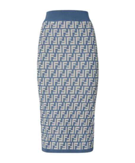 Fendi High-waisted Knit Knee-length Skirt With All-over Pattern In Gray