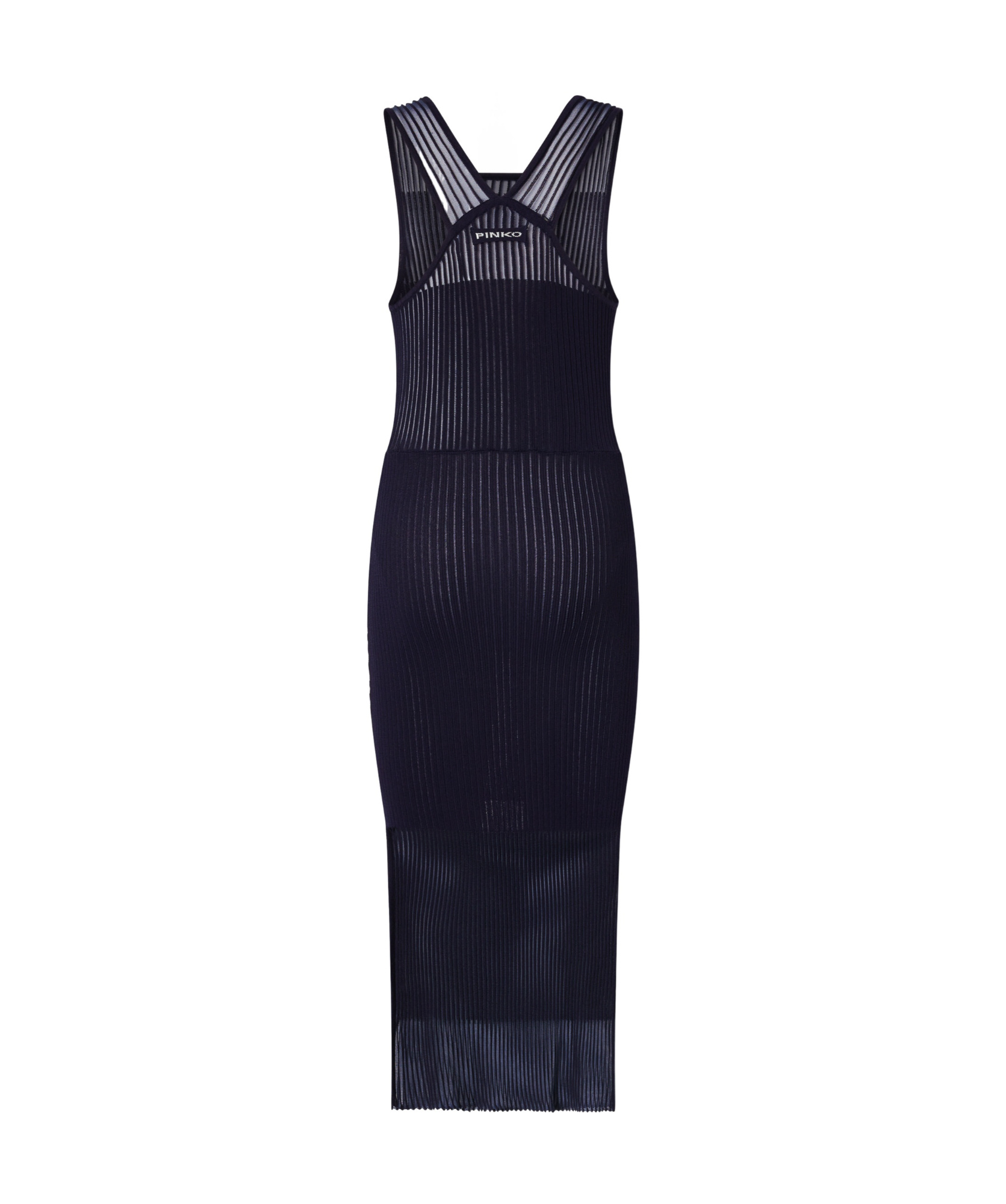 Pinko Fitted Midi Dress With Transparent Ribs In Black
