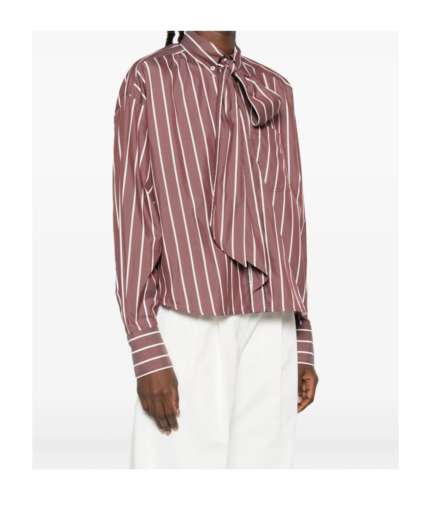 Brunello Cucinelli Striped Tie-neck Top In Gold
